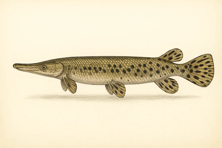 Alligator gar identification illustration — side view for checking Mississippi size limits