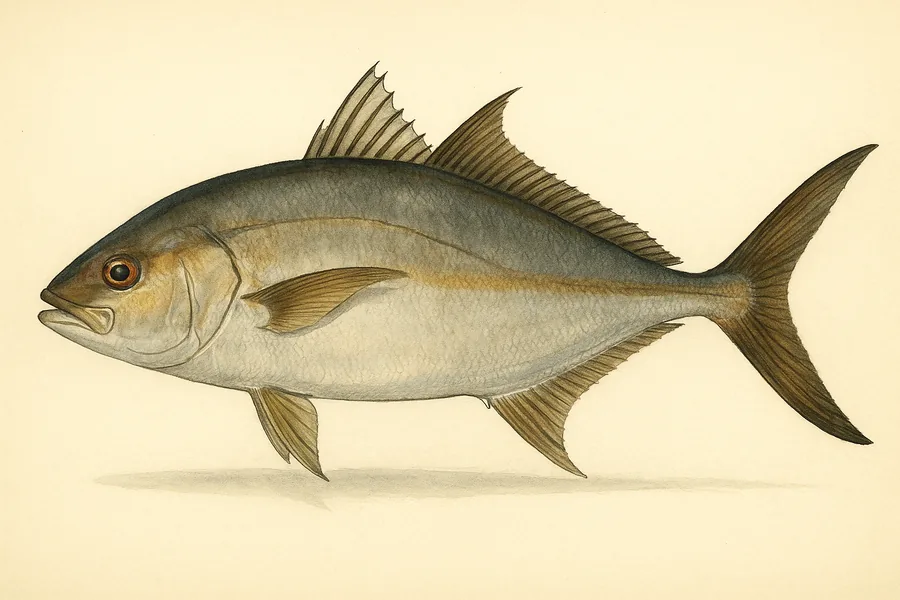 Almaco jack identification illustration — side view for checking Louisiana size limits