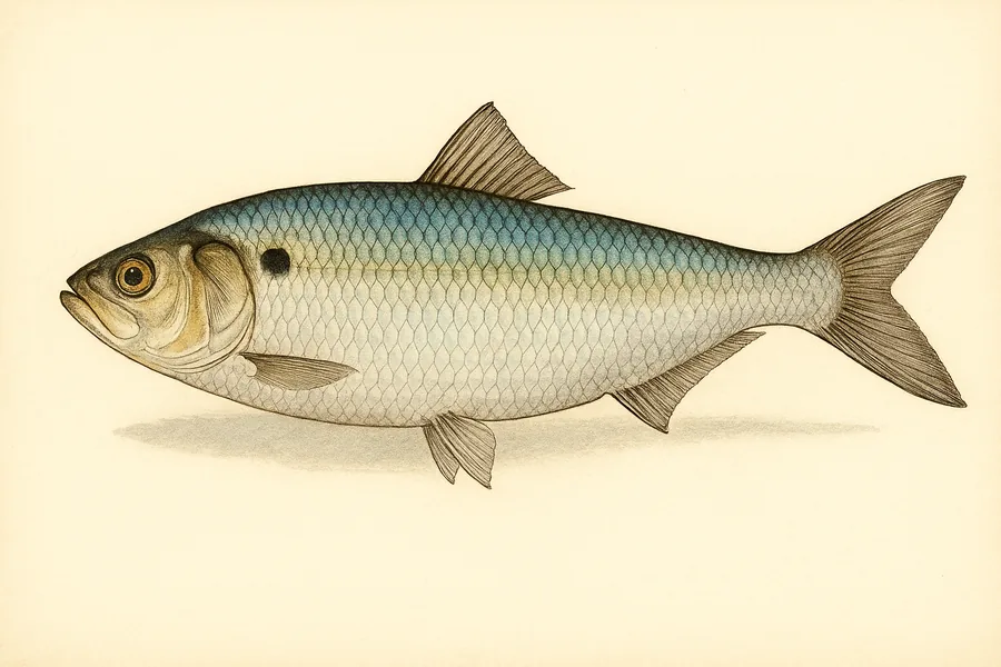 Anadromous river herring (alewife and blueback herring) identification illustration — side view for checking New York size limits