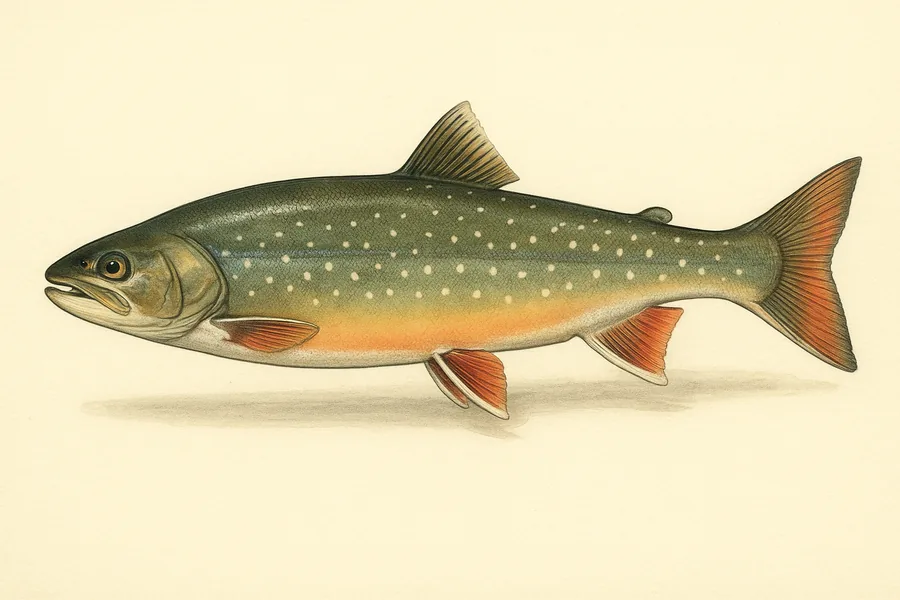 Arctic char and Dolly Varden (a combined total) identification illustration — side view for checking Alaska size limits
