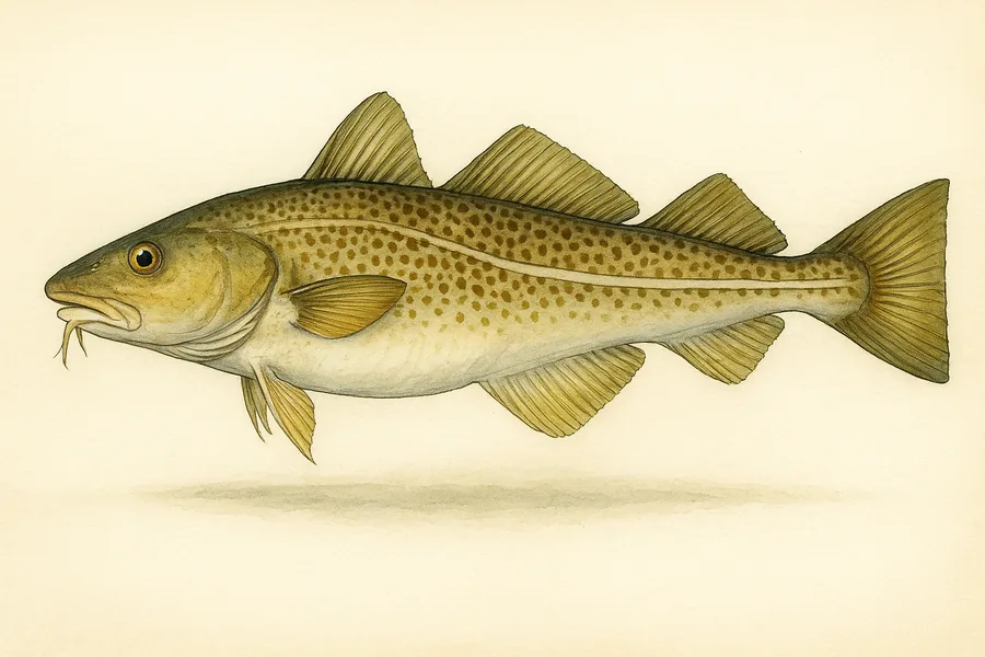 Atlantic cod identification illustration — side view for checking New York size limits