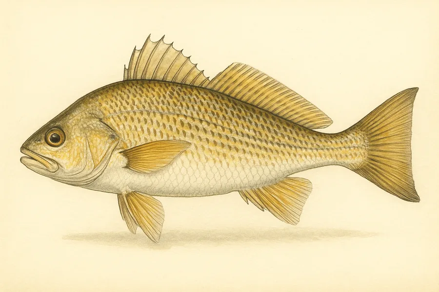 Atlantic croaker identification illustration — side view for checking North Carolina size limits