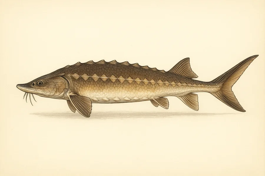 Atlantic sturgeon identification illustration — side view for checking New York size limits