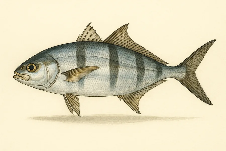 Banded rudderfish identification illustration — side view for checking Alabama size limits