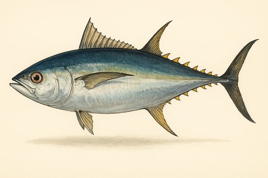 Bigeye tuna identification illustration — side view for checking Louisiana size limits