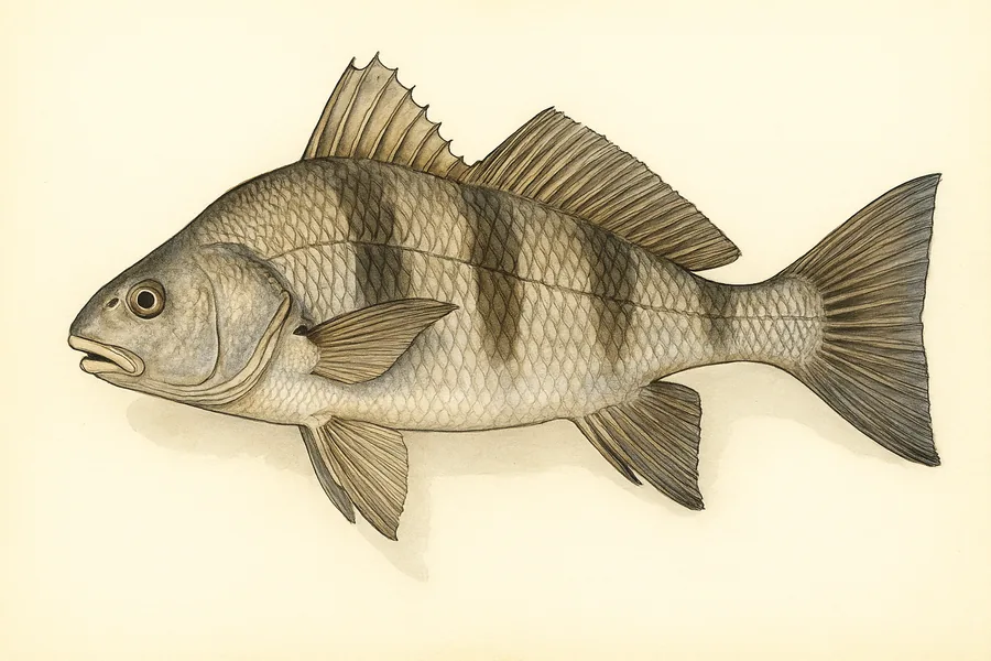 Black drum identification illustration — side view for checking Texas size limits