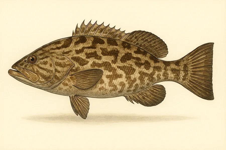 Black grouper identification illustration — side view for checking Florida size limits