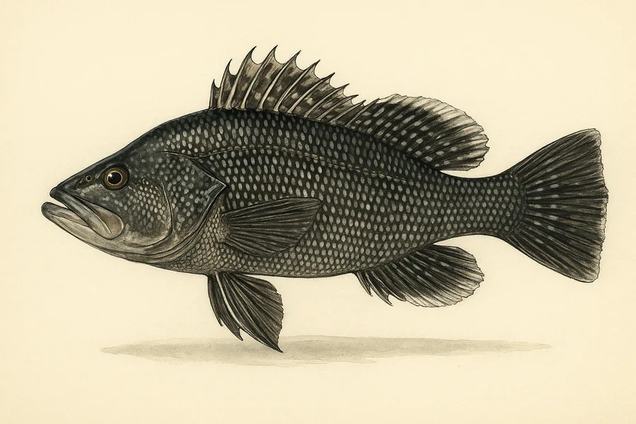 Black sea bass identification illustration — side view for checking New Jersey size limits