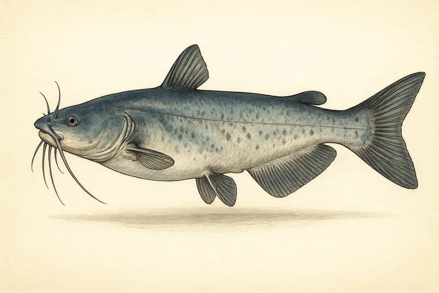 Blue and flathead catfish identification illustration — side view for checking Ohio size limits