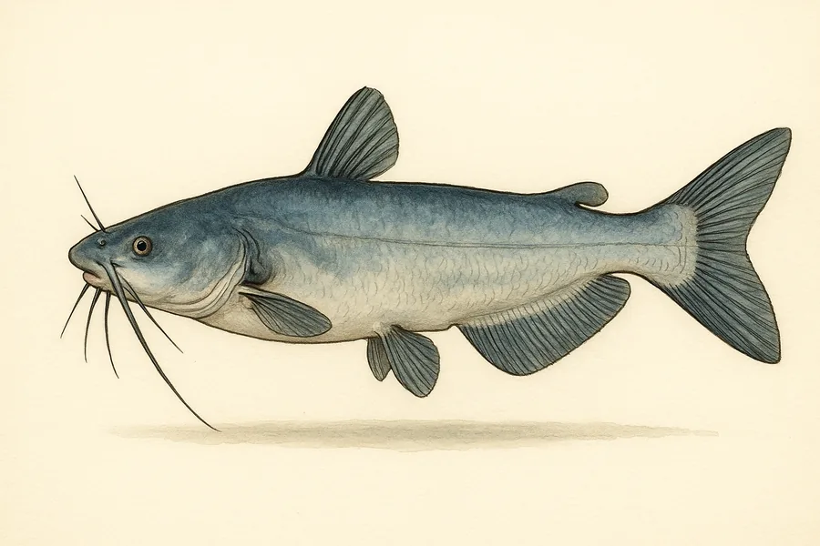 Blue catfish identification illustration — side view for checking Louisiana size limits