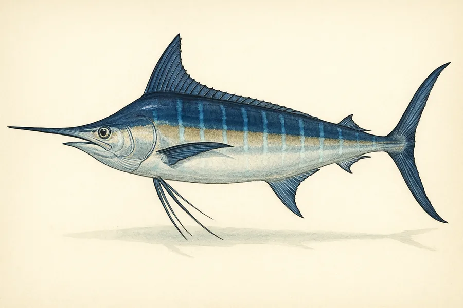 Blue marlin identification illustration — side view for checking Louisiana size limits