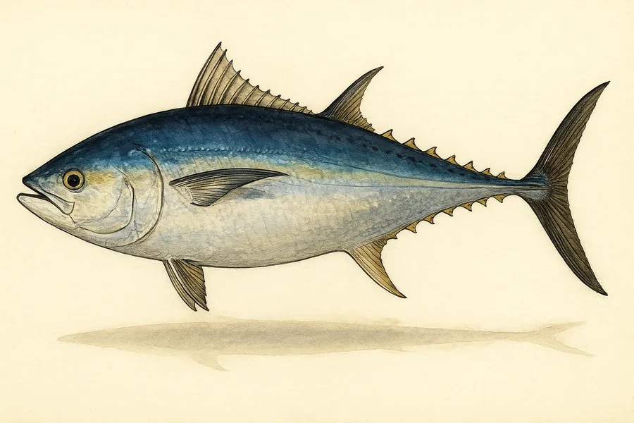 Bluefin tuna identification illustration — side view for checking Louisiana size limits