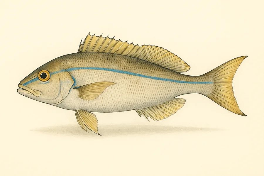 Blueline tilefish identification illustration — side view for checking Virginia size limits