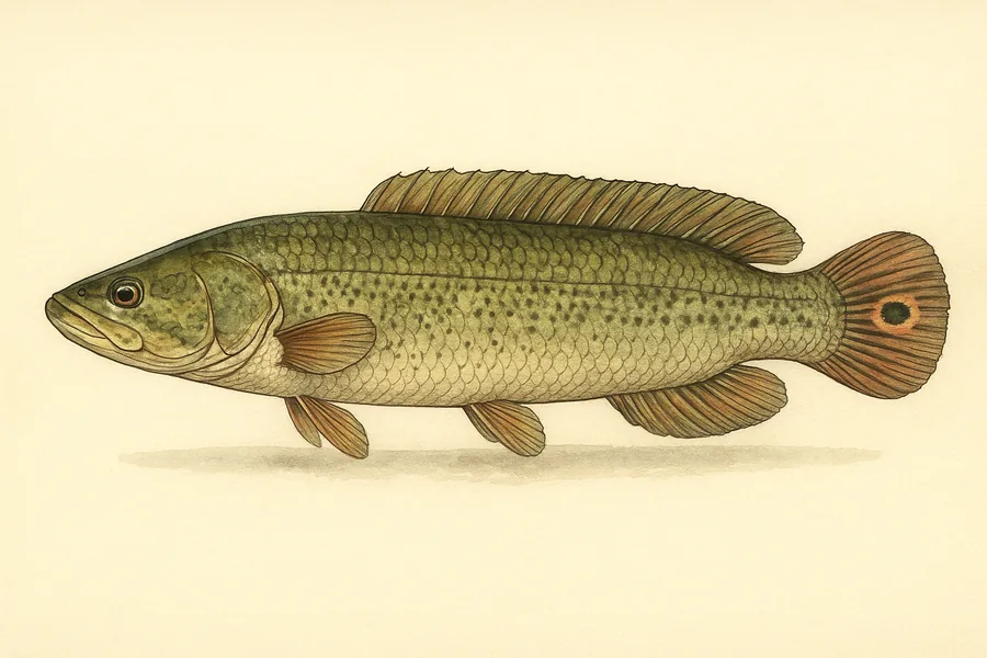 Bowfin (choupique) identification illustration — side view for checking Louisiana size limits
