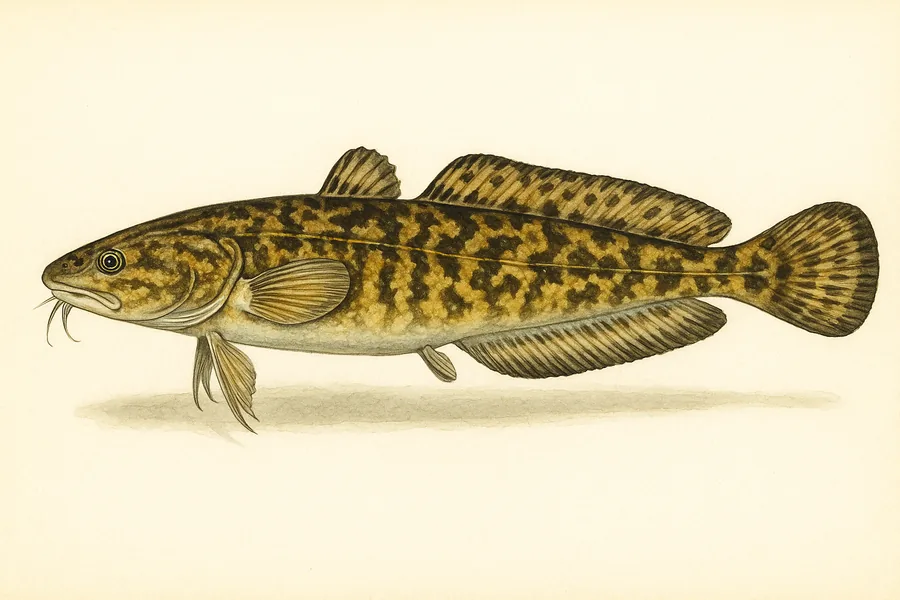 Burbot (ling) identification illustration — side view for checking Montana size limits
