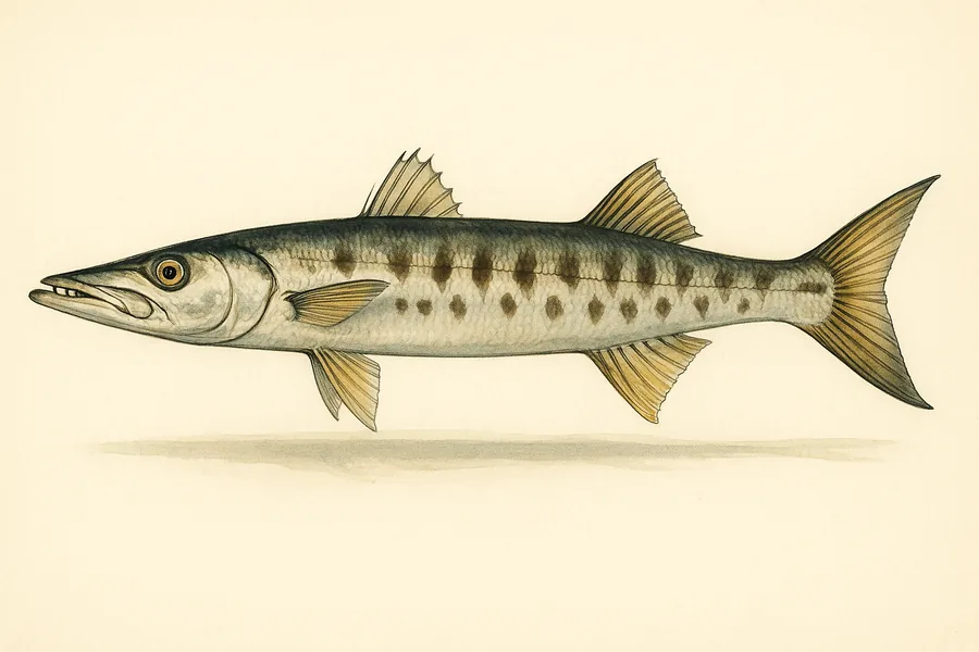 California barracuda identification illustration — side view for checking California size limits