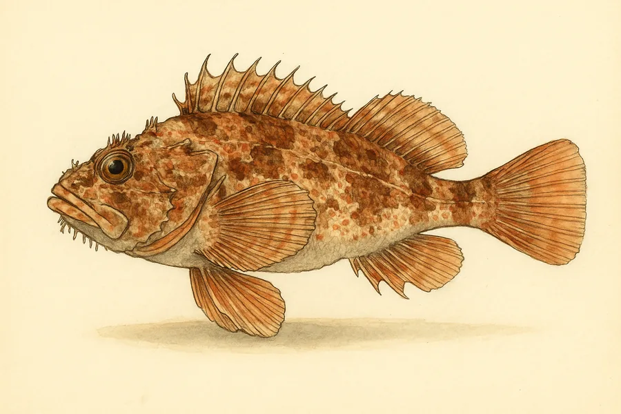 California scorpionfish (sculpin) identification illustration — side view for checking California size limits