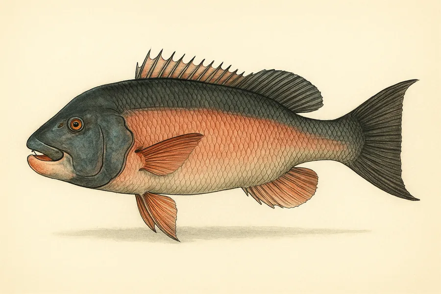 California sheephead identification illustration — side view for checking California size limits