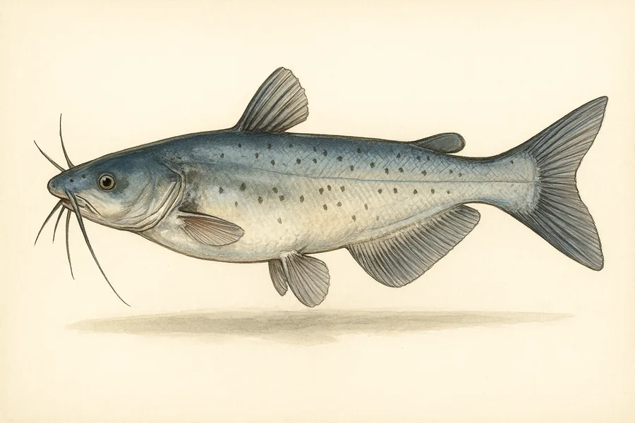 Channel and blue catfish identification illustration — side view for checking Texas size limits