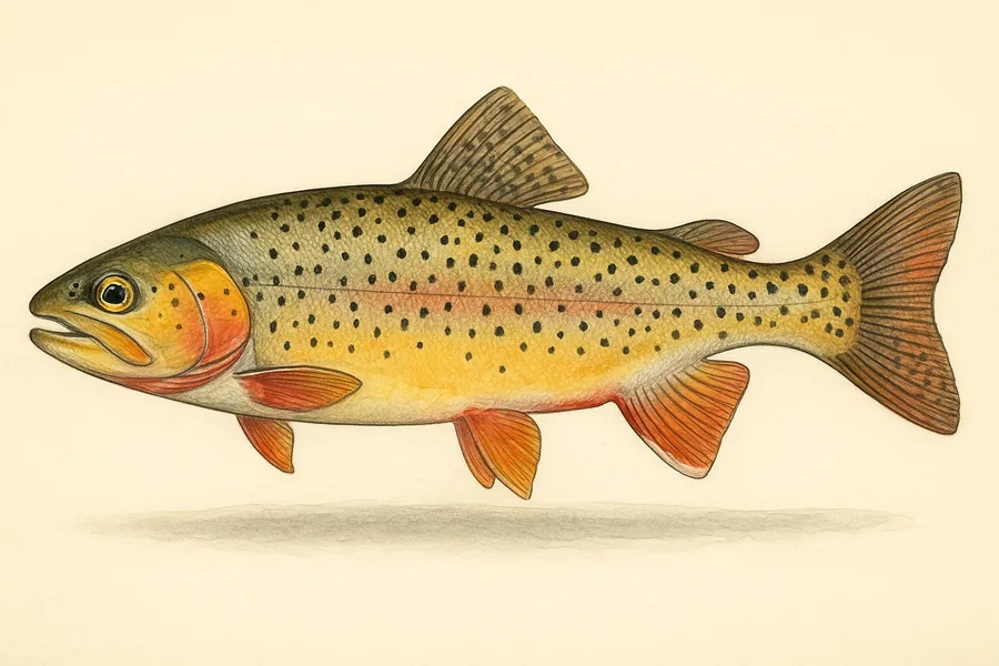 Combined trout (brown, rainbow, golden, cutthroat and grayling) identification illustration — side view for checking Montana size limits