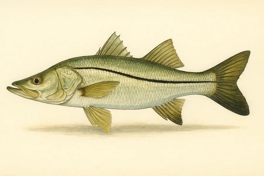 Common snook identification illustration — side view for checking Florida size limits
