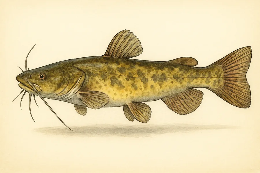 Flathead catfish identification illustration — side view for checking Texas size limits