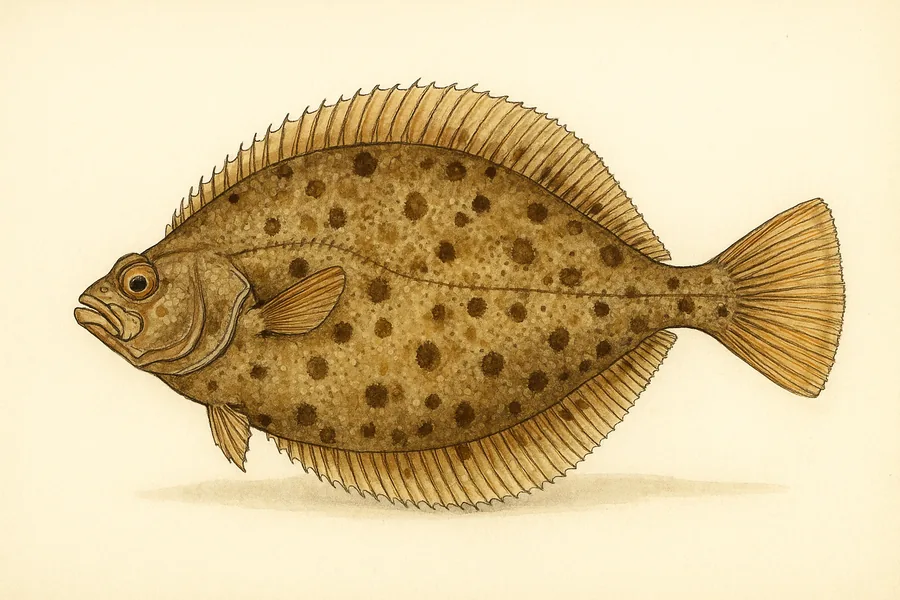 Flounder identification illustration — side view for checking Florida size limits