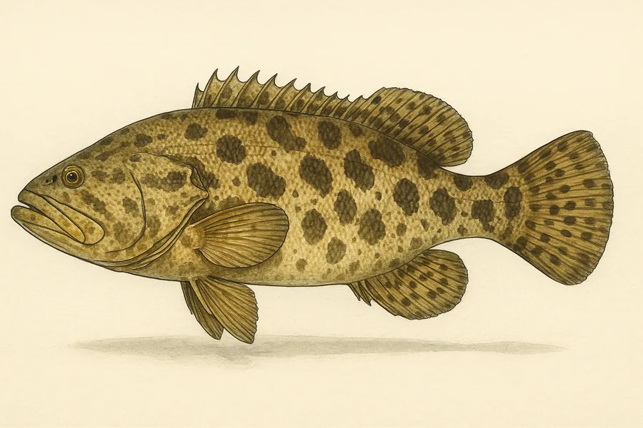 Goliath grouper identification illustration — side view for checking Mississippi size limits