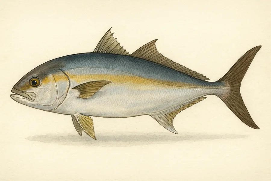 Greater amberjack identification illustration — side view for checking Mississippi size limits
