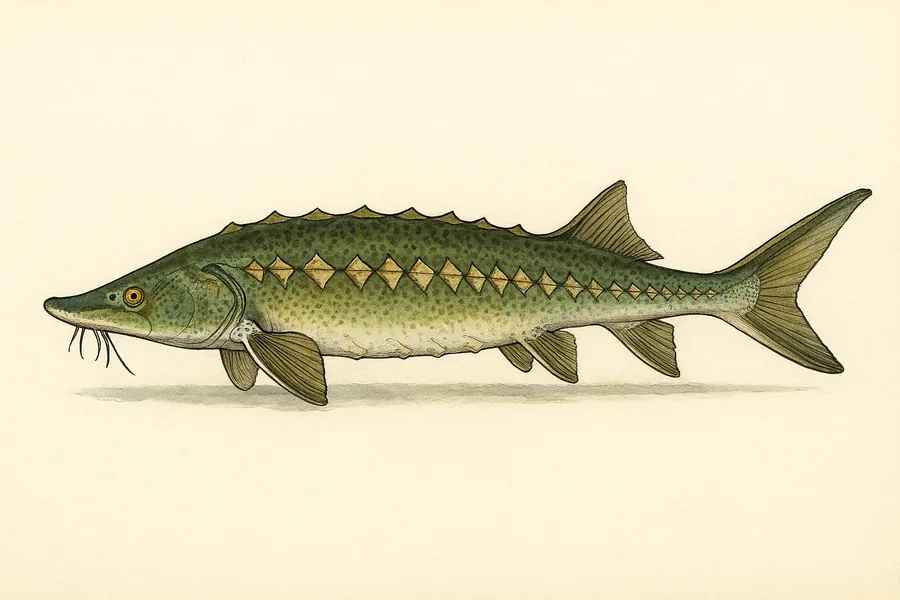 Green sturgeon identification illustration — side view for checking California size limits