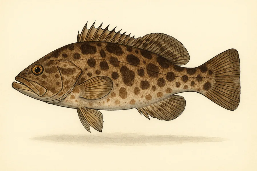 Groupers, other than broomtail and gulf grouper identification illustration — side view for checking California size limits