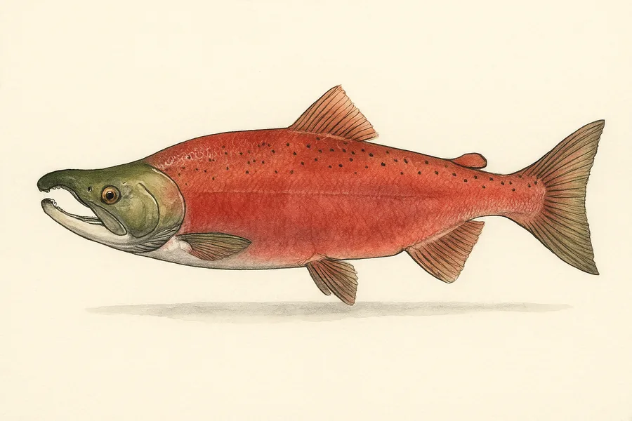 Kokanee salmon identification illustration — side view for checking Colorado size limits