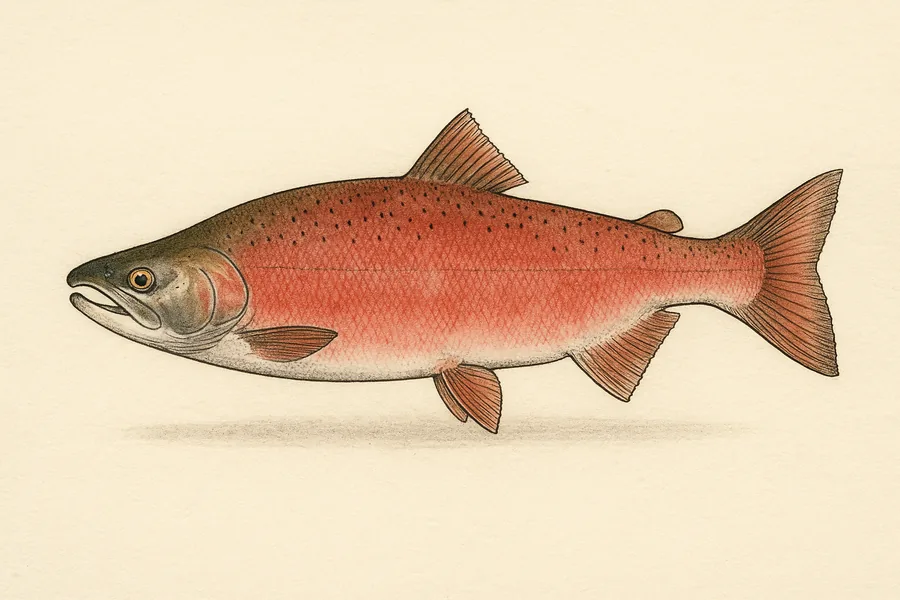Kokanee identification illustration — side view for checking Oregon size limits