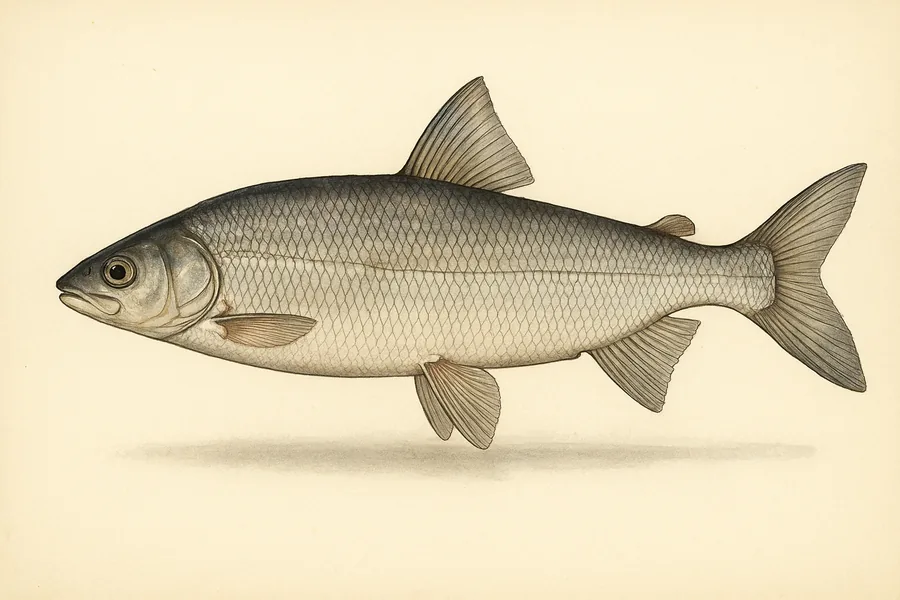 Lake whitefish, cisco (lake herring) and round whitefish identification illustration — side view for checking Michigan size limits