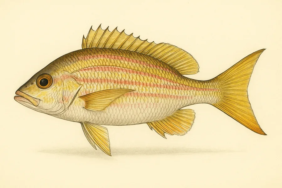 Lane snapper identification illustration — side view for checking Florida size limits