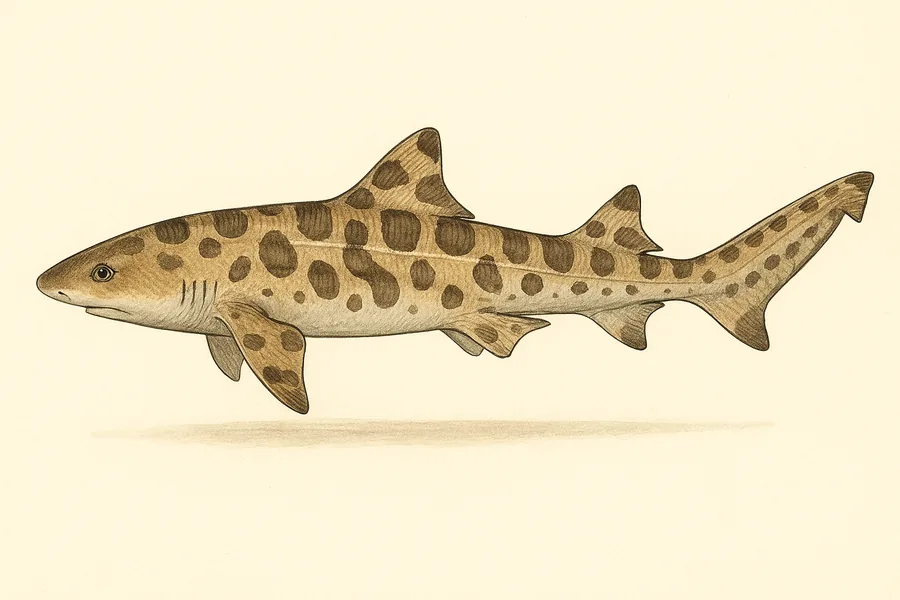 Leopard shark identification illustration — side view for checking California size limits