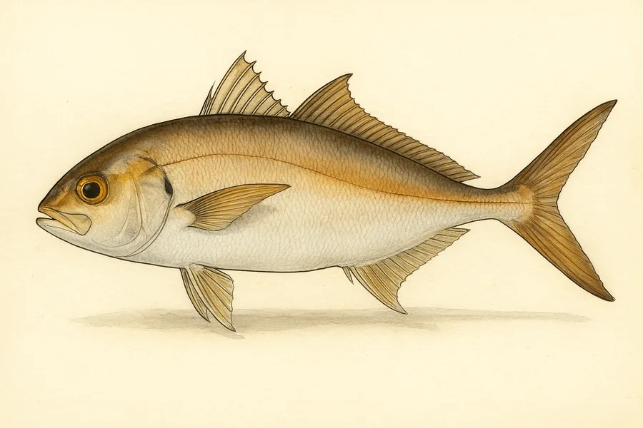 Lesser amberjack identification illustration — side view for checking Mississippi size limits