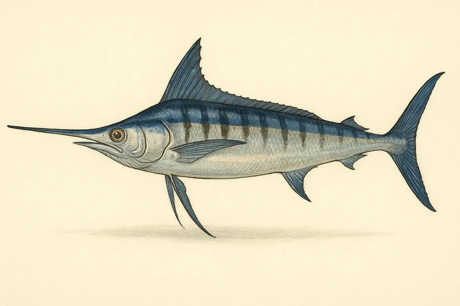 Longbill spearfish identification illustration — side view for checking Mississippi size limits