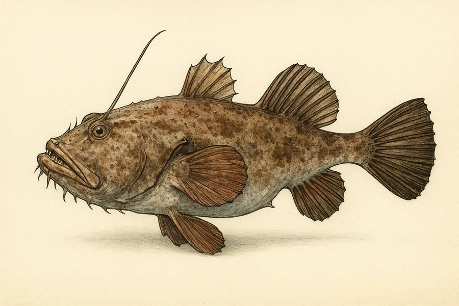 Monkfish (goosefish) identification illustration — side view for checking New York size limits