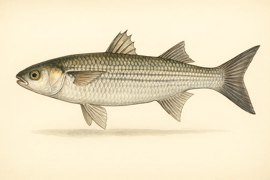 Mullet identification illustration — side view for checking Texas size limits