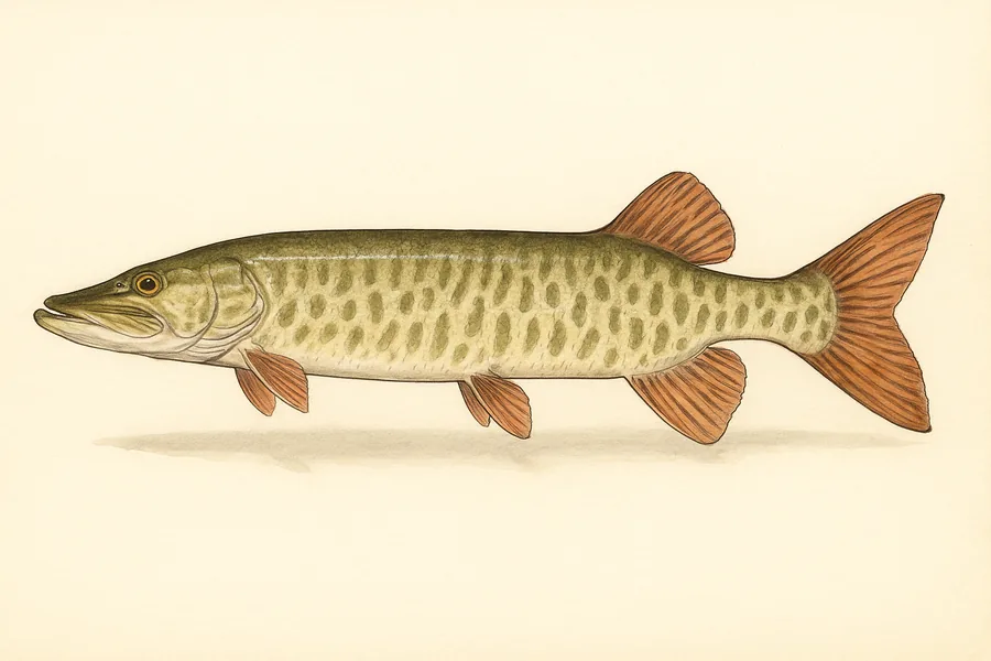Muskellunge (muskie) identification illustration — side view for checking Michigan size limits