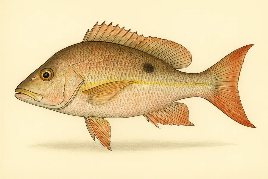 Mutton snapper identification illustration — side view for checking Florida size limits