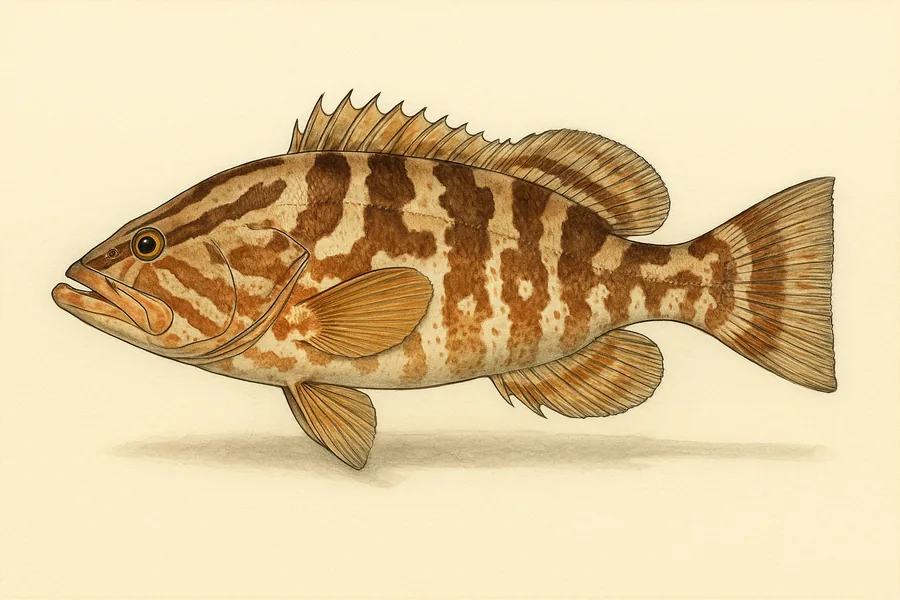 Nassau grouper identification illustration — side view for checking Mississippi size limits