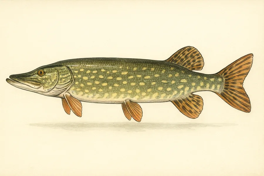 Northern pike identification illustration — side view for checking Kansas size limits