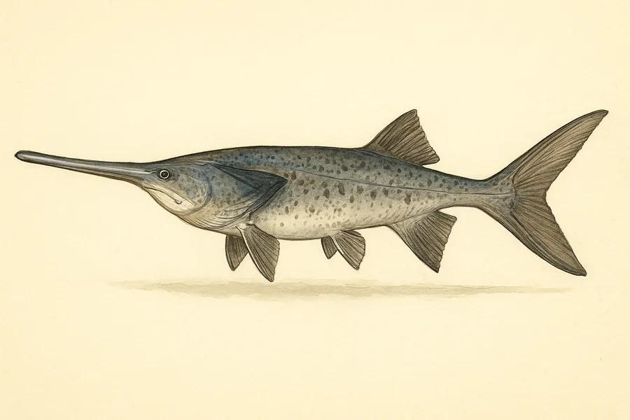 Paddlefish (spoonbill) identification illustration — side view for checking Alabama size limits