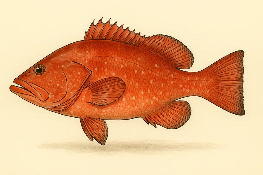 Red grouper identification illustration — side view for checking Florida size limits
