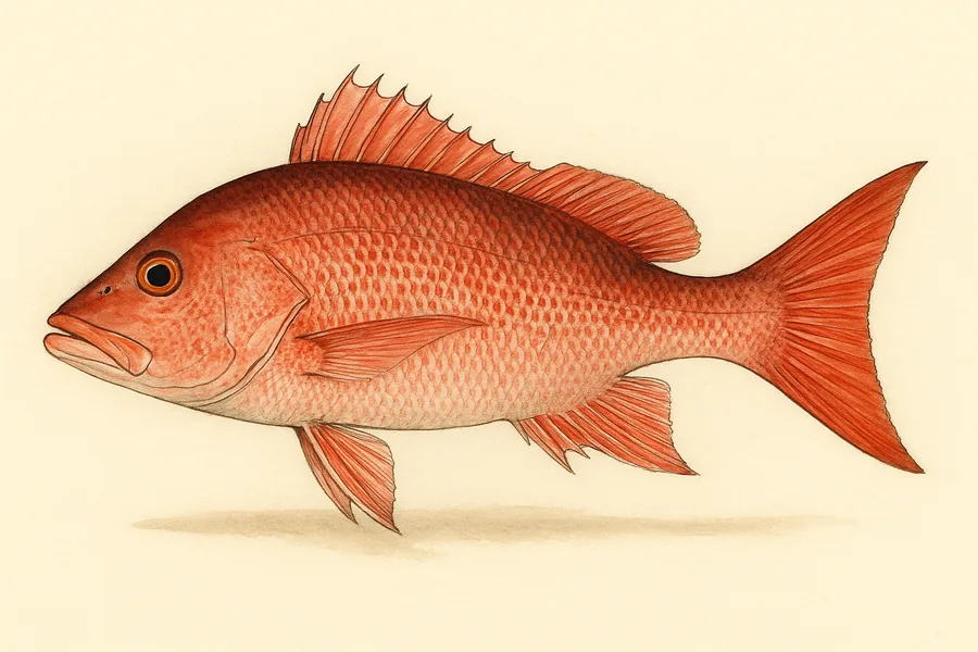 Red snapper identification illustration — side view for checking Texas size limits