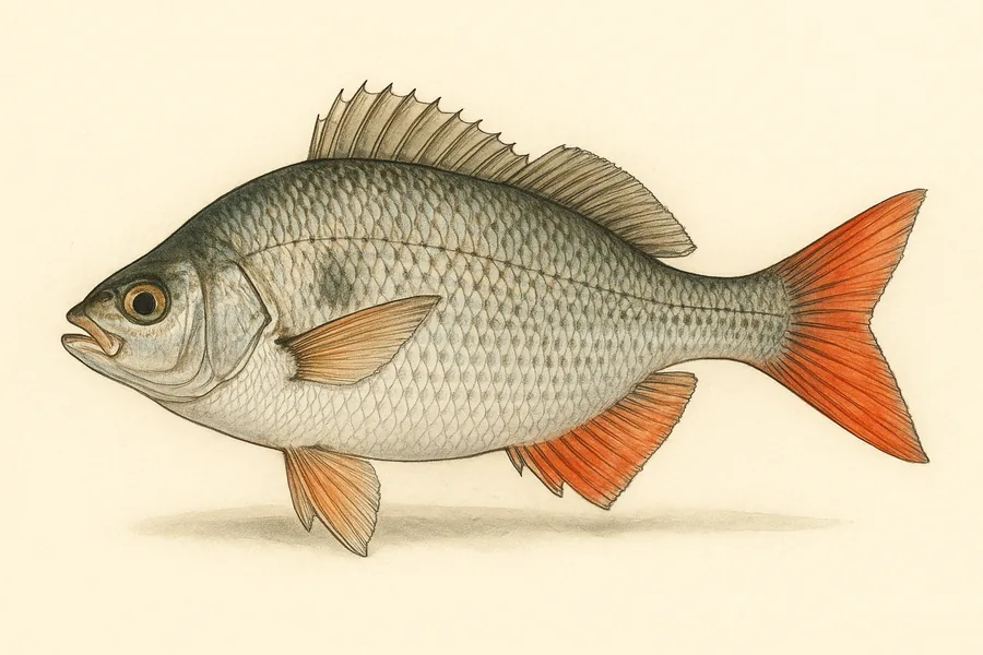 Redtail surfperch identification illustration — side view for checking California size limits