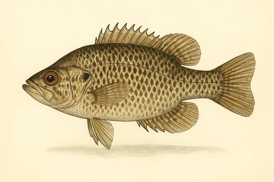 Rock bass identification illustration — side view for checking Minnesota size limits