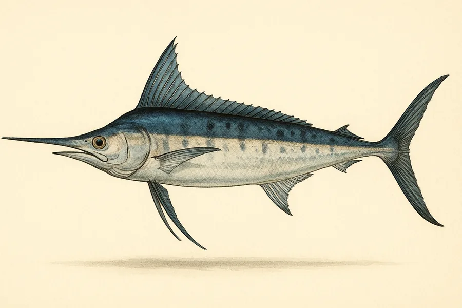 Roundscale spearfish identification illustration — side view for checking Louisiana size limits